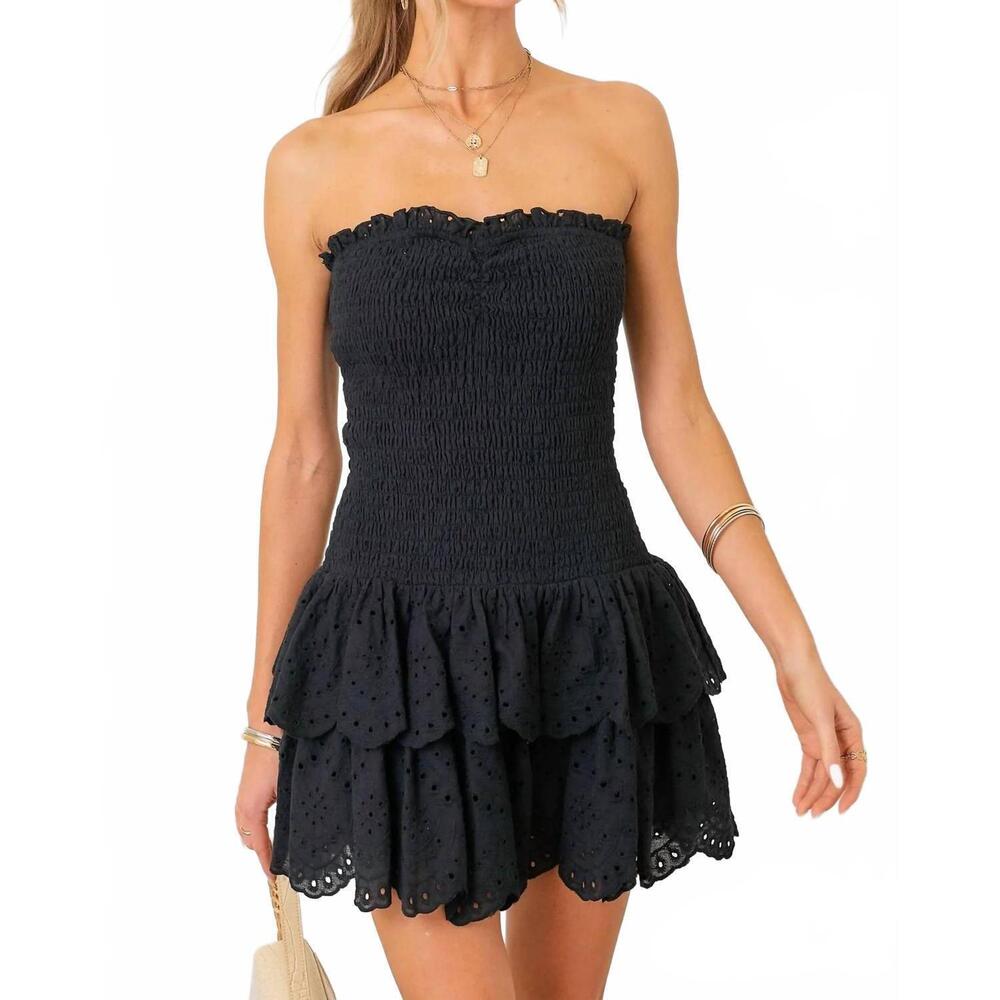 NEW BABY PINK gameday smocked ruffle mini dress in black